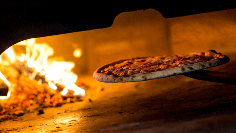 Pizza in a wood fire over in Sortino's Italian Kitchen